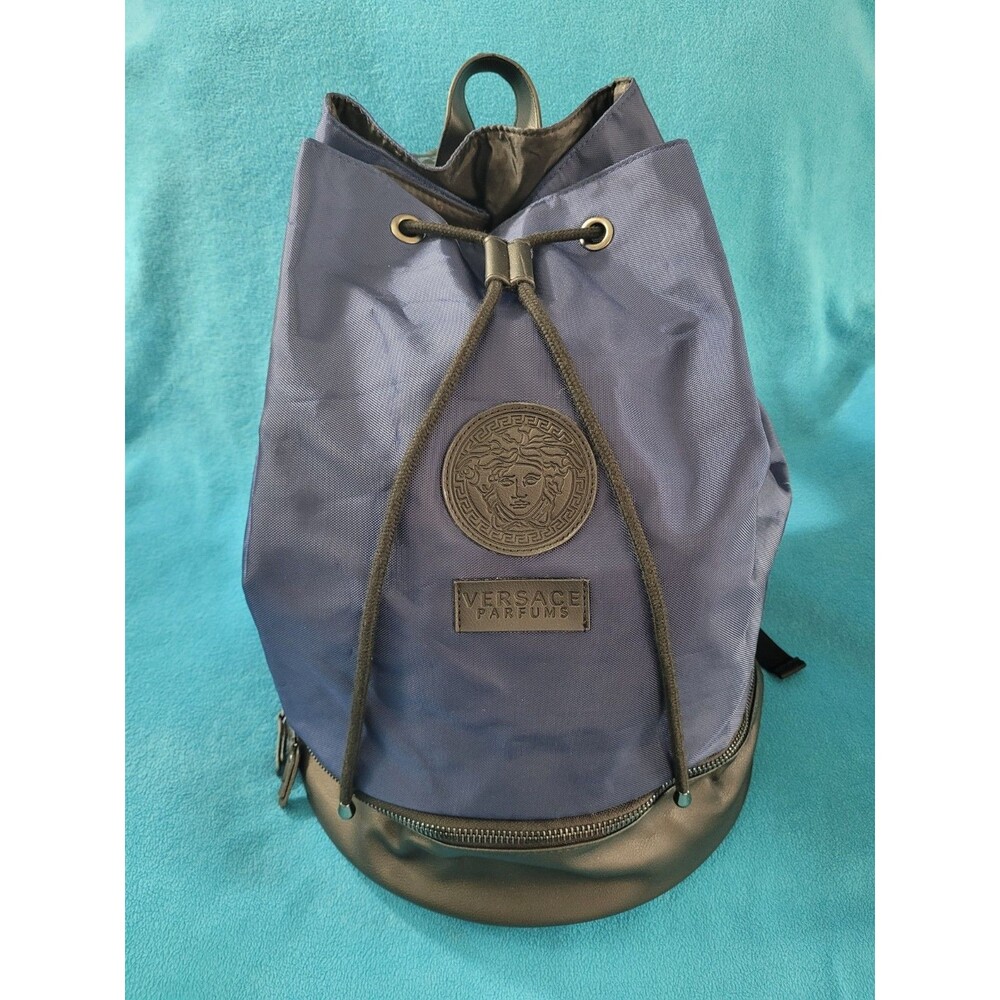 NEW Versace Parfums Blue Black Nylon Medusa Logo Backpack  Authentic Versace Bag